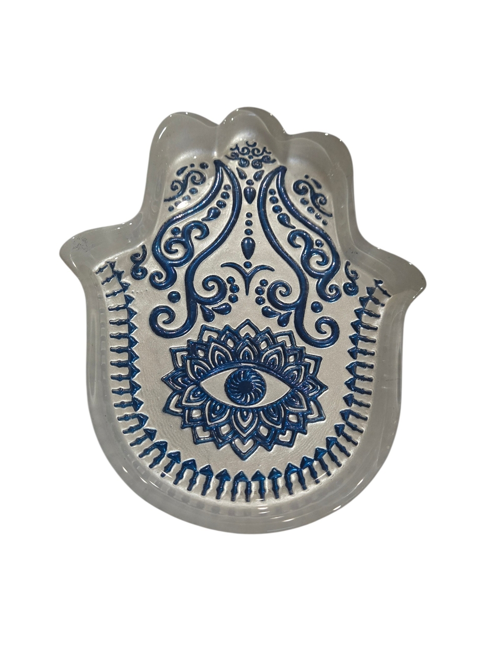 Hamsa Hand Decorative Dish with Blue Evil Eye Design